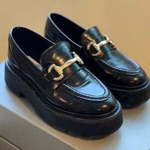 Black Loafers with Gold Buckle